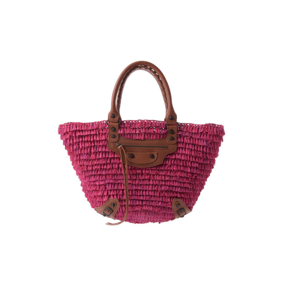 Balenciaga Straw Tan raffia tote bag pink - Picture 1 of 11